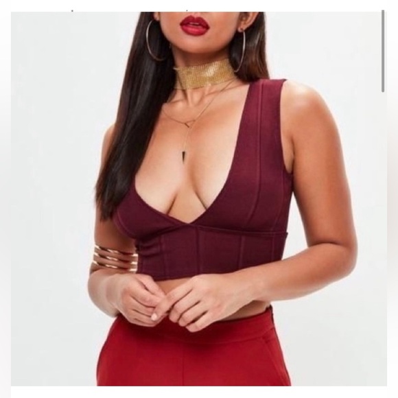 Tops - 🪞 missguided paneled deep v neck ribbed crop dressy top